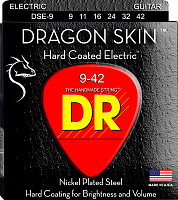 DR DSE-9 струны для электрогитары, калибр 9-42, серия DRAGON SKIN™, обмотка никелированная сталь, покрытие сверху обмотки