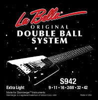 LA BELLA S942  струны для безголовой электрогитары (009-011-016-024w-032-042), сталь, Double Ball-ends, non-tremolo Steinberger
