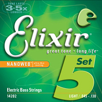 Elixir 14202 NanoWeb  струны для 5-струнной бас-гитары, 45-130