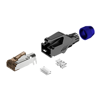 ROXTONE RJ45C5E-PH-BU Ethernet разъем RJ45 (часть A)  CAT5e, 150 МГц, макс. AWG26, металлический зажим, с удобным держателем сердечника провода (деталь B), с нейлоновым защитным корпусом (деталь C) со специальной системой зажима кабеля 