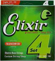 ELIXIR 14052 струны для бас гитары NanoWeb Light (045-065-080-100) - 4 Long Scale