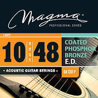 Magma Strings GA120P  Струны для акустической гитары, серия Coated Phosphor Bronze, калибр: 10-14-22-28-38-48, обмотка круглая, фосфористая бронза с покрытием, натяжение Light