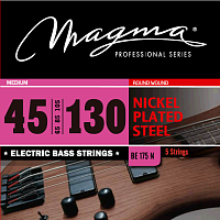 Magma Strings BE175N  Струны для 5-струнной бас-гитары, серия Nickel Plated Steel, калибр: 45-65-85-105-130, обмотка круглая, никелированная сталь, натяжение Medium