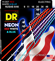DR NUSAE-9/46  струны для электрогитары, калибр 9-46, серия HI-DEF NEON™, обмотка никелированная сталь, покрытие люминесцентное