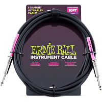 Ernie Ball 6048 кабель инструментальный с прямыми джеками, 3 метра, черный