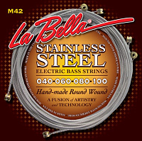 LA BELLA M42  струны для бас гитары - (040-060-080-100), круглая обмотка - нержавеющая сталь, серия Hard Rockin' Steel