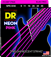 DR NPE-9/46 струны для электрогитары, калибр 9-46, серия HI-DEF NEON™, обмотка никелированная сталь, покрытие люминесцентное