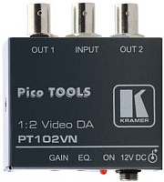Kramer PT-102VN Усилитель-распределитель 1:2 композитных видеосигналов c регулировкой уровня и АЧХ, 430 МГц
