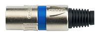 Proel XLR3MVPROBL Разъем XLR папа, 3-пиновый, резиновый держатель под кабель с нейлоновой вставкой, никелированные контакты. Корпус алюминий, цвет никель, синее кольцо-маркер