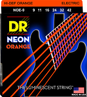 DR NOE-9 струны для электрогитары, калибр 9-42, серия HI-DEF NEON™, обмотка никелированная сталь, покрытие люминесцентное