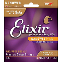Elixir 16182 NanoWeb  струны для акустической гитары, HD Light 13-53, фосфор/бронза