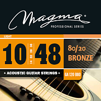 Magma Strings GA120B80  Струны для акустической гитары, серия Bronze 80/20, калибр: 10-14-22-28-38-48, обмотка круглая, бронзовый сплав 80/20, натяжение Light