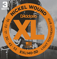 D'ADDARIO EXL140-3D 3 комплекта струн для электрогитары, Light/Heavy, никель, 10-52