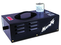 LE MAITRE MICROFOG  Компактный дымогенератор, возможность использования до 20 минут без электропитания. Электронный датчик температуры. Выходная мощность 160 куб.м/мин. Мощность 1100 Вт, 240 В, 5A, Размеры: 400 х 220 х 180,  вес 8 кг