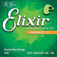 Elixir 14502 NanoWeb  струны для акустической бас-гитары, Light 45-100