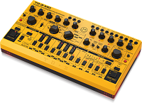 Behringer TD-3-MO-AM басовый синтезатор, встроенный дисторшн, VCO, VCF, VCA, 16-шаговый секвенсор, 16 голосов. Цвет желтый с красным