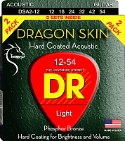 DR DSA-2/12 струны для акустической гитары, 2 комплекта, калибр 12-54, серия DRAGON SKIN™, обмотка фосфористая бронза, покрытие есть