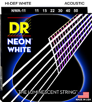 DR NWA-11 струны для акустической гитары, калибр 11-50, серия HI-DEF NEON™, обмотка фосфористая бронза, покрытие люминесцентное
