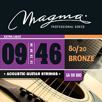 Magma Strings GA110B80  Струны для акустической гитары, серия Bronze 80/20, калибр: 9-13-18-26-36-46, обмотка круглая, бронзовый сплав 80/20, натяжение Extra Light