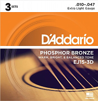 D'ADDARIO EJ15-3D 3 комплекта струн для акустической гитары, фосфор/бронза, Extra Light 10-47