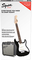 FENDER Squier Stratocaster® Pack, Laurel Fingerboard, Black, Gig Bag, 10G 230V EU Комплект: электрогитара (черная) + комбо 10 Вт + аксессуары