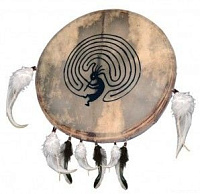Terre 38240821  Шаманский барабан, диаметр 35 см, перья, рисунок