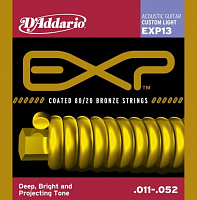 D'ADDARIO EXP13 струны для акустической гитары, бронза 80/20 в оболочке, Custom Light 11-52, 6-гранный корд