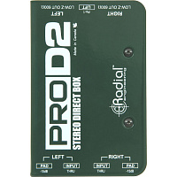 Radial ProD2 двухканальный дибокс, вход 2x 1/4"TRS, сквозной 2x 1/4" TRS, выход 2 x XLR