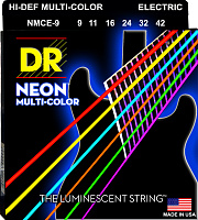 DR NMCE-9 струны для электрогитары, калибр 9-42, серия HI-DEF NEON™, обмотка никелированная сталь, покрытие люминесцентное
