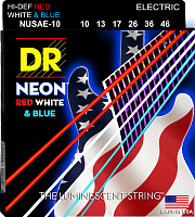 DR NUSAE-10  струны для электрогитары, калибр 10-46, серия HI-DEF NEON™, обмотка никелированная сталь, покрытие люминесцентное