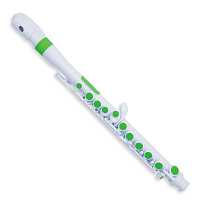 NUVO jFlute - White/Green флейта, изогнутая головка, материал АБС-пластик, цвет белый/зеленый, в комплекте: мундштук, колено ре, смазка, чехол, тряпочка для протирки, дополнительные клавиши