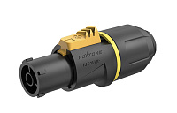 ROXTONE RAC3FWP yellow ring Разъем кабельный типа powercon, пыле- и влагозащищенный (IP65), 3-контактный, "female", черный с желтым кольцом