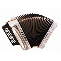 HOHNER Corona III GCF, white (A5722)  диатонический кнопочный аккордеон, 3-рядный, 2-голосный, в правой клавиатуре 31 кнопка, в левой клавиатуре 12 басов, цвет белый, тональность GCF, вес 4,6 кг