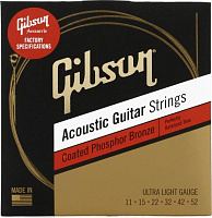 GIBSON SAG-CPB11 COATED PHOSPHOR BRONZE ACOUSTIC GUITAR STRINGS, ULTRA LIGHT GAUGE струны для акустической гитары, .011-.052