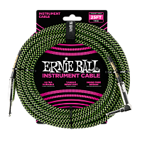 Ernie Ball 6066 кабель инструментальный, прямой / угловой джеки, длина 7.62 метра, цвет чёрный с зелёным