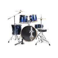 Peavey PV 5PC Drum Set Blue Барабанная установка: бас-барабан, три тома, малый барабан, крэш, хай-хэт, каркас, педаль, стойка для тарелок, палочки, цвет синий