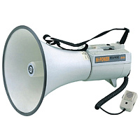 SHOW ER-68S  Мегафон 45 Вт, 15 В, выносной микрофон, сирена, вход AUX, вес 3,3 кг, алюминий
