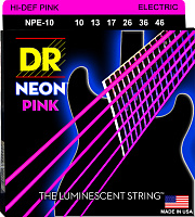DR NPE-10  струны для электрогитары, калибр 10-46, серия HI-DEF NEON™, обмотка никелированная сталь, покрытие люминесцентное