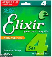 ELIXIR 14087 струны для бас гитары NanoWeb Medium XLng (045-105), 4стр.