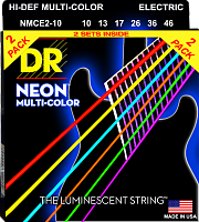 DR NMCE-2/10 струны для электрогитары, 2 комплекта, калибр 10-46, серия HI-DEF NEON™, обмотка никелированная сталь, покрытие люминесцентное