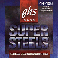 GHS M5000 Струны для бас-гитары, 44-63-84-106, круглая обмотка, нержавеющая сталь с покрытием