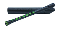 NUVO Recorder+ Black/Green with hard case блокфлейта сопрано, строй С, немецкая система, накладка на клапаны, материал АБС пластик, цвет черный/зеленый