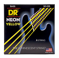 DR NYB6-30 струны для 6-струнной бас-гитары, калибр 30-125, серия HI-DEF NEON™, обмотка никелированная сталь, покрытие люминесцентное