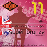 ROTOSOUND SB11 STRINGS PHOSPHOR BRONZE струны для акустической гитары, покрытие - фосфорированная бронза, 11-52