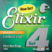 Elixir 14702 NanoWeb  струны для бас-гитары, Medium 50-105, сталь