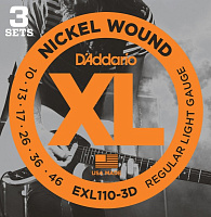 D'ADDARIO EXL110-3D Regular Light 10-46 Струны для электрогитары, 3 комплекта