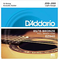 D'ADDARIO EZ940 струны для 12-струнной гитары, бронза, 85/15, Light, 10-50