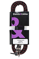 STANDS & CABLES GC-056-3  кабель распаянный инструментальный в тканевой оплетке Jack-Jack угловой, 3 м.