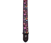 Perri's LPCP-6797  Ремень для гитары, серия Polyester, полиэстер, рисунок Peace, пацифика и цветы, ширина 5 см, длина 99 - 147 см