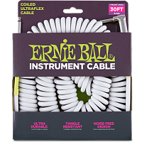 Ernie Ball 6045 кабель инструментальный, витой, прямой и угловой джеки, 9 метров, белый